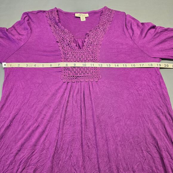 Style & Co Purple Shirt NEW Stretch Lace V-Neck Long Sleeves Top Women's Size M - Picture 7 of 11